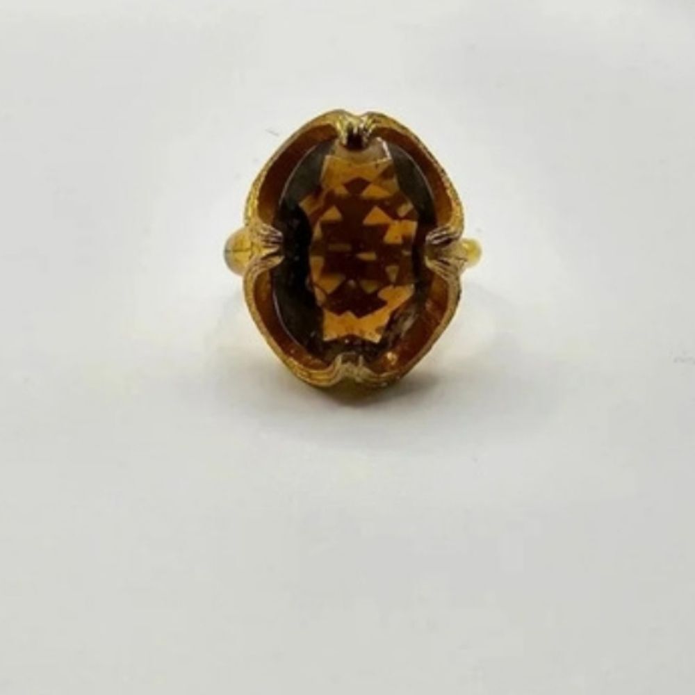 Vintage Retro Art Glass Gold Tone Adjustable Ring